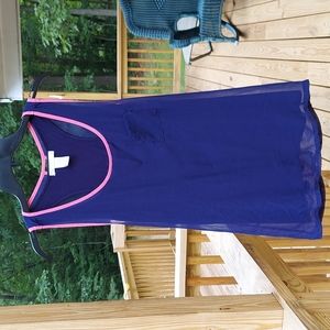 Design History Purple Pink Trim Crisscross back Semi Sheer Tank Top Sz L